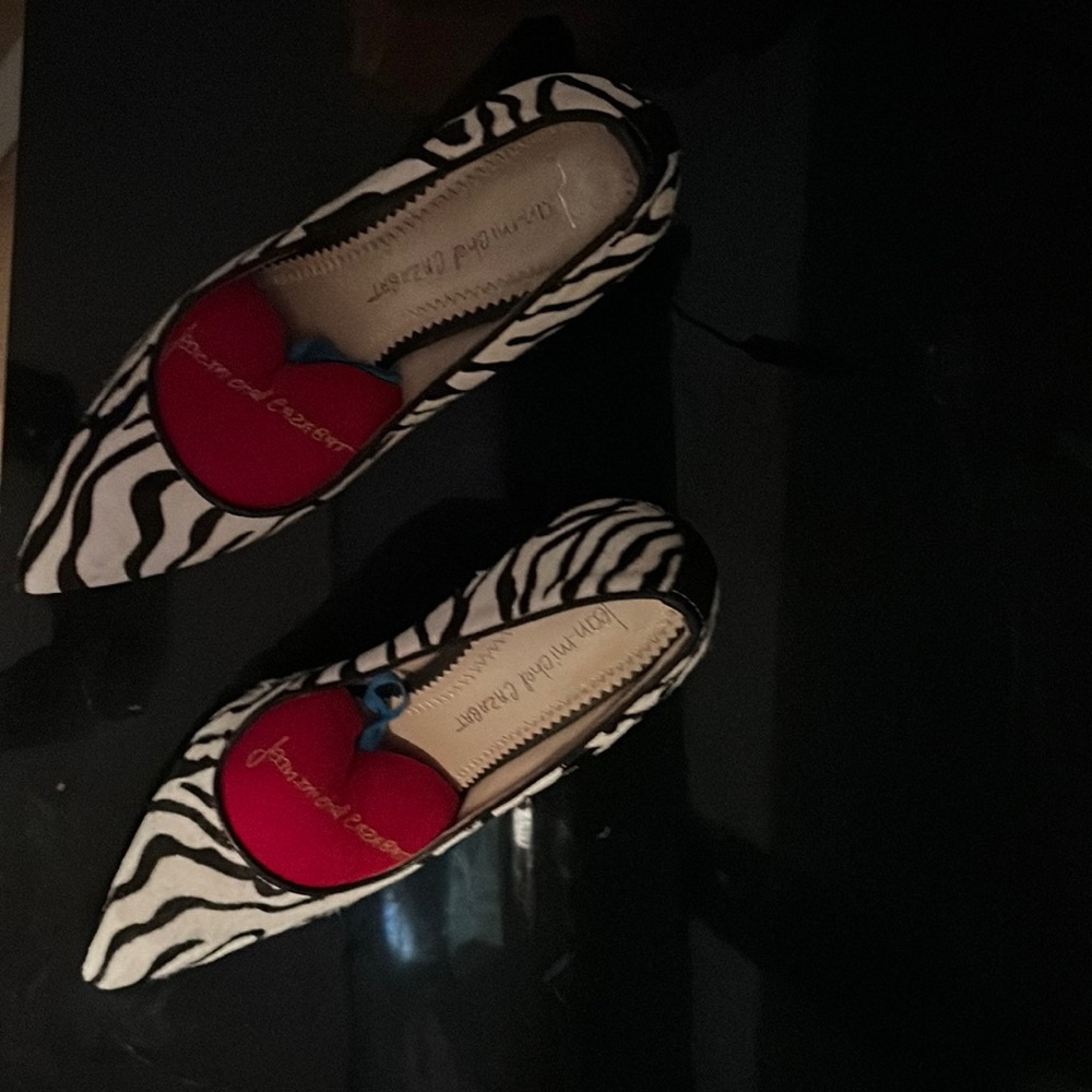 Zebra-Print Pointed Pumps with Red Heart Inset